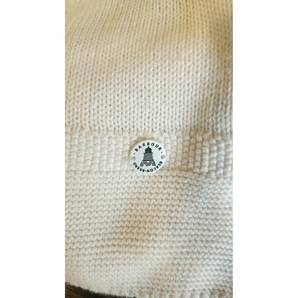 Barbour Weymouth Knit White Cotton Cableknit Diamond Sweater Womens US 8 (M) - Picture 6 of 9